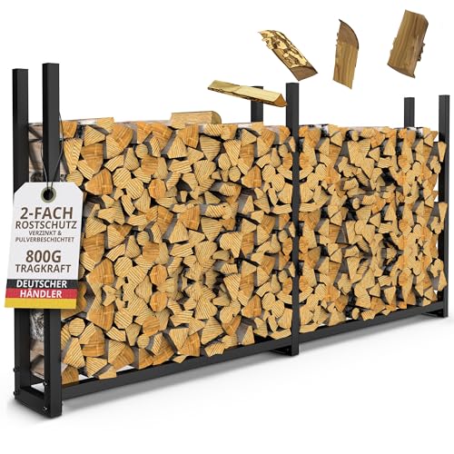 Kaminholzregal aussen VERZINKT ohne Dach 223x25x115 ohne Abdeckplane 800kg Brennholz Feuerholzregal Stapelhilfe Metall Kaminholzunterstand Abdeckung Brennholzregal außen Garten (Vierkant)