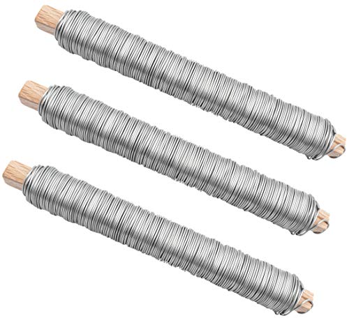 3er SET Wickeldraht Bindedraht rostfrei verzinkt Farbe silber, Stärke 0,65mm je 100g auf Holzstab gewickelt für Handwerk als Basteldraht Dekodraht