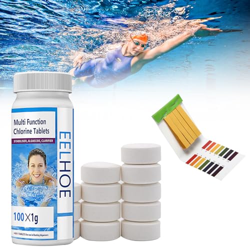 AOMiGT Langsamlöslich chlortabletten für Schwimmbäder, Pool Cleaning Tablet, Kalkvermeidung, Multifunktions Pool Chlortabletten, Chlorstabilisierung & Langzeitwirkung, 100 G