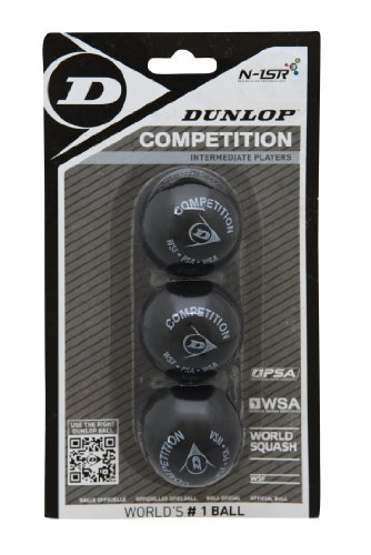 DUNLOP Squashbälle Competition Gelb, 3 Stück im Blister, für Anfänger und Fortgeschrittene – Speed langsam