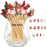 ALINK 100PCS Weihnachten Cocktail Picks, 12cm Weihnachten Lebensmittel Picks Weihnachten Party Picks Weihnachten Zahnstocher für Cocktail-Vorspeisen Urlaub Party Dessert