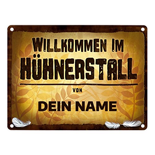 Willkommen im Hühnerstall von Metallschild - personalisiert mit deinem Namen - Hühnergehege auf Bauernhof für Hahn damit Henne sich wohler fühlt Sonntagseier Barn Shack Legehenne Erlebnisbauernhof