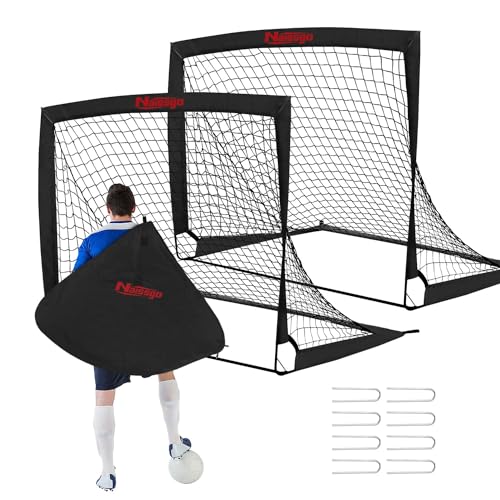 2er Set Fußballtor, Fußballtor Kinder Set, Pop up Soccer Goals Faltbares Fussballtore,Fußballtor für Garten,Park,Strand (Schwarz)