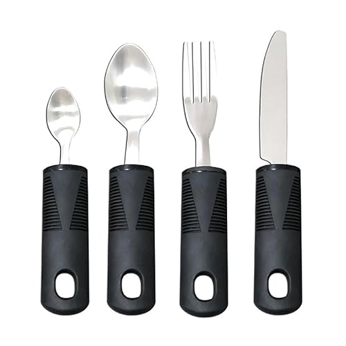Yisanba 4 Stück Besteck-Set mit extra breiten Griffen, leicht zu greifen, Korfortgriffe, ideal als Esshilfe, für ältere Menschen und Arthritis, Zittern, Leute und Parkinson's geschwächte Grease