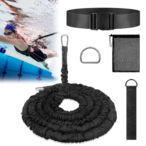 Digiroot Schwimmgurt für Pool 3M-9M einnstellbare Schwimmwiderstand Gürtel Schwimmtrainer Schwimmhilfe Gürtel Leine für Erwachsene Kinder Schwarz