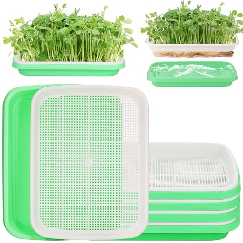 Hejo Keimschalen für Sprossen Anzuchtschale,5 Stück Kresse Anzuchtschalen,Stapelbar Microgreens Anzuchtschalen,Wiederverwendbare Kunststoff Keimschalen für Sprossen Microgreens Samen(32,5*23,5*5cm)