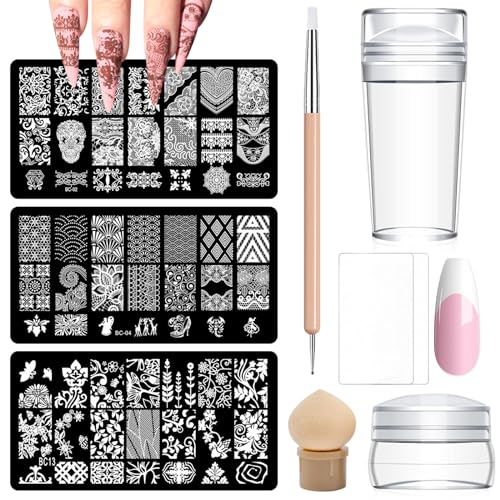 TYXHXTF French Nails Stempel Set,9pcs Nail Art Stamper Kit Klare Silikon Nail Stamping,Nagel Stempel Mit Schaber,Nageldesign,French Nails Set,Nail Art Stamper,FüR FranzöSische ManiküRe Diy Nail