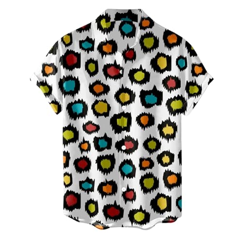 Caxndycing Hemd Herren Kurzarm Lässiges 3D Digital-Kreativdruck-Herrenhemden Lustiges Leopardenmuster Kurzarmhemd Oversize Sommerhemd Übergröße Strandhemd Revers T-Shirt