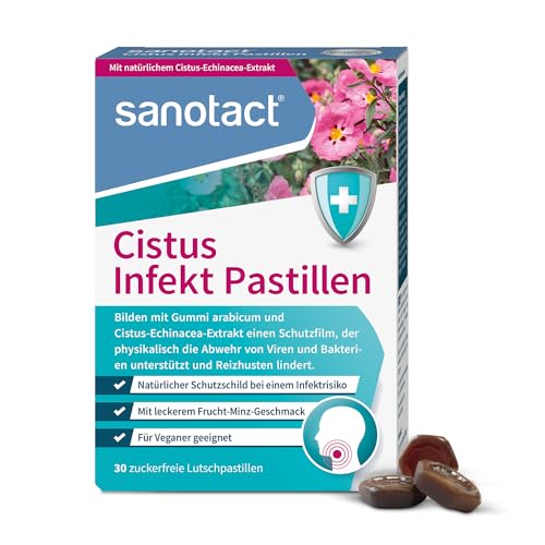 sanotact Cistus Infekt Pastillen (30 Lutschpastillen) • Cistus-Echinacea-Extrakt + Gummi arabicum • Zur Unterstützung der Abwehr von Viren & Bakterien • Lindern Reizhusten