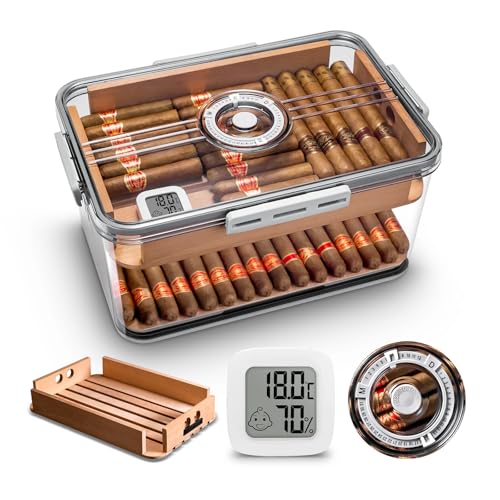 CIGARLOONG Zigarren Humidor Große Unterbringung 100 Zigarren, eingebautes Zedernholz Regal mit Hygrometer Transparent Zigarren Aufbewahrungsbox(Keine Zigarren)