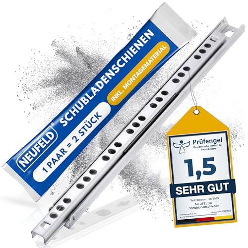 NEUFELD® Schubladenschienen 342mm - 17mm Nut (inkl. Montagematerial) - Schubladenauszug - Schubladen Schienensystem - Schienen für Schubladen