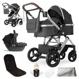 Bergsteiger Nizza 3 in 1 Kinderwagen, Kombikinderwagen Komplettset, Auto-Babyschale, Babywanne & Buggy Sportsitz inklusive, Isofix Station optional