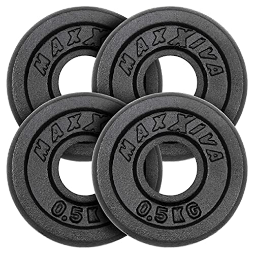 MAXXIVA Hantelscheiben 4er Set Gewichtsplatte je 0,5 kg Gusseisen schwarz 2 kg Fitness Krafttraining Bodybuilding Workout Gewichtheben Reha-Sport