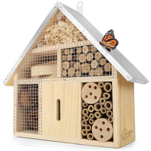 WILDLIFE HOME Insektenhotel - Naturbelassen & Wetterfest, Insektenhaus aus Naturholz für Bienen, Wildbienen, Marienkäfer & Schmetterlinge, Bienenhotel & Nisthilfe zum Aufhängen