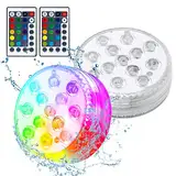 Aoreun Unterwasser LED Licht, 2 Stück Poolbeleuchtung Unterwasser Licht, 16 RGB-Beleuchtungsmodi led wasserdicht mit Fernbedienung Wasserdicht Pool,für Teich Pool Badewanne Party Festival Dekoration