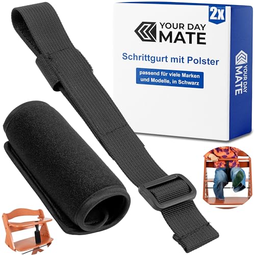 Schrittgurt mit Gurtschoner Set für Hochstuhl, 2 Pack, in Schwarz, Gurtriemen kompatibel mit Hauck Alpha Beta, Stokke Tripp Trapp, roba, uvm, Kinderhochstuhl Gurt Frontbügel Tisch, Neopren Gurtpolster