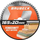 BAUBECK Sägeblatt 165x20 inkl. 16mm Reduzierring - Multi Material Feinschnitt - Kreissägeblatt 165x20 für Holz, Aluminium, Metall uvm. - Sägeblatt 165 - Kreissägeblatt 165x16