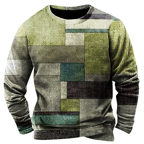 NLJSWJ Sweatshirt Herren Freizeit Vintage Kariertes Muster Bedrucktes Kapuzenpullover für Männer Baggy Rundhalsausschnitt Langen Ärmeln Hemd Erhältlich Größen