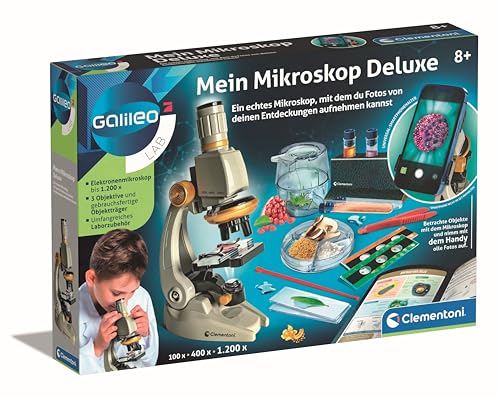 Galileo Lab Mein Mikroskop Deluxe - Experimentierkasten mit echtem Mikroskop & Smartphone-Halter, für Kinder ab 8 Jahren - 59349 von Clementoni