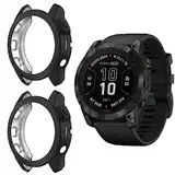 Niboow Hülle [2 Stück] Kompatibel mit Garmin Fenix 7X Pro Solar, Männer und Frauen Kratzfest Soft TPU Stoßfestes Schutzhülle Kompatibel mit Garmin Fenix 7X Pro Solar - Schwarz+Schwarz