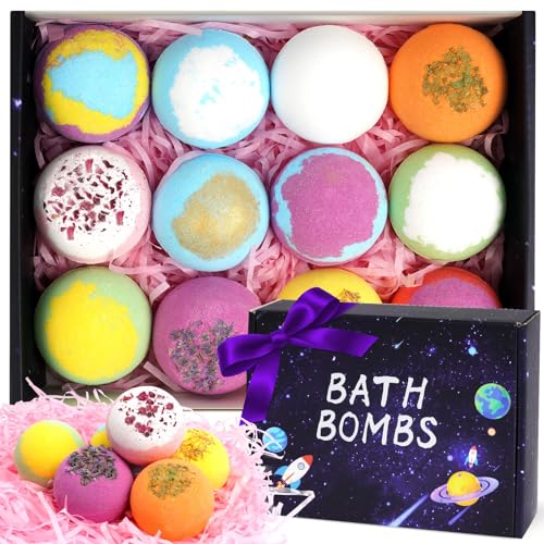 LOPHE Badebomben Geschenkset, 12PC Badekugeln Organische Natürliche Zutaten, Badekugeln Als Badezusatz Geschenke Für Frauen Und Kinder, Badesalz Duschbomben Für Geburtstagsgeschenk Valentinstag