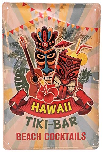 Hawaii TIKI Beach Bar Blechschild, hochwertig geprägt, 30 x 20 cm, Wandschild, Türschild, Dekoration