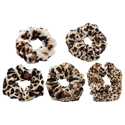 5 Stück Haargummis Mit Leopardenmuster, Samt-Haargummis, Retro-Haargummis, Elastische Haargummis, Pferdeschwanz-Haargummis, Haar-Accessoires
