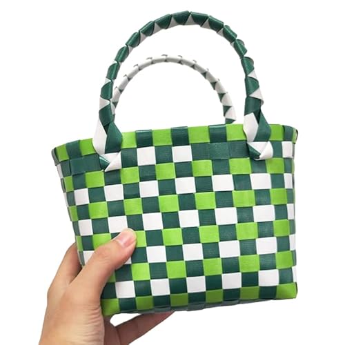 Hand gefertigte gewebte kleine Korb Tasche Bunte Mode gewebt kleine Handtasche Kapazität Freizeit Urlaub Strand Tasche für Frauen und Mädchen