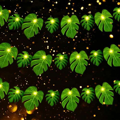 LED Lichterkette Tropisch, 3M 20 LED Lichterkette Palmenblätter, Tropische Hawaii Lichterkette, Geeignet für Sommer-Strand Grillparty, Hochzeits- und Geburtstags Dekoration Im Freien