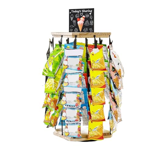 Generisch Snack-Präsentation Für Theke - Händler Chipständer Snackhalter,360° Drehbarer Halter Mit Schreibtafel, Holzsockel Aufbewahrungsorganizer Süßigkeiten-Display Für Haushalt & Laden