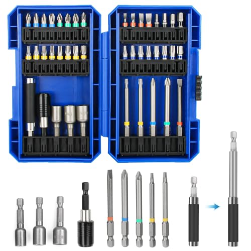 42 Stück Schraubendreher Bit Set, S2 Legierter Stahl Bitset, 25/75 mm Bits, Sechskantgriff Stecknuss 6/8/10 mm, Bitsatz für Akkuschrauber Werkzeugset Geeignet für Gerätereparatur, Schraubenmontage