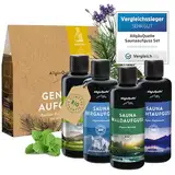 AllgäuQuelle® Saunaaufguss Set Bio 4er Sauna Zubehör 4x100ml Sauna Aufguss