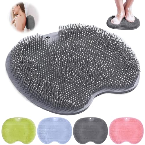 Fußbürste für die Dusche, Rutschfestes Silikon Massage Pad, Wäscher Massagegerät Dusche mit Rutschfesten Saugnapf, Reinigt, Peeling, Fußkreislauf Entlastet müde Füße Ohne Bücken (Grau)