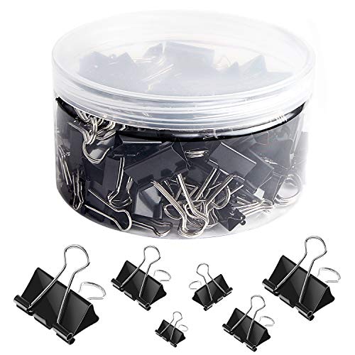 110 Stück Foldback Klammern Set, Schwarze Binderclips, Binder Clips, Metallklammern Papierklammern für Schule, Heimbedarf, Verschiedene Größen für 51 mm 42 mm 32 mm 25 mm 19 mm 15 mm