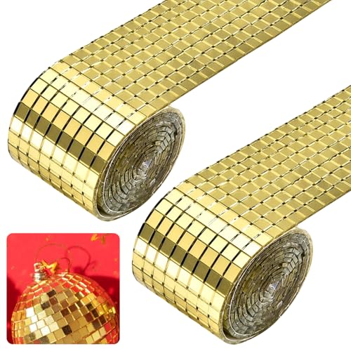 LPAMABA 2 Rollen 3200 Stück Mini Spiegel Mosaik Selbstklebend Mini Mosaik Spiegelfliesen Mini Spiegelmosaiksteine Selbstklebend Spiegel Mosaikfliesen Aufkleber 5 x 5 mm Glas für KTV Hause DIY Gold