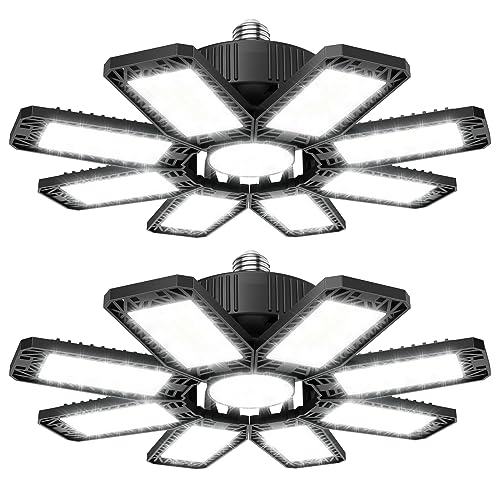 ANNIFUNLY Garagenlampe Led 210W - 2 Stück 21000lm Werkstattlampe Garagenbeleuchtung 6500K Verformbare Deckenlampe mit 8 Panel, E26/E27 Kellerlampe Bay Licht für Geschäft Werkstatt Scheune Lager