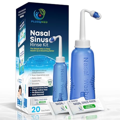 Nasenduschen-Set, 300 ml Flasche + 20 Salzbeutel, Neti-Kännchen, Nasendusche, Nasendusche, Erwachsene, Kinder ab 5 Jahren, Nasendusche zur Nasenreinigung und Nasenspülung, PLUSQMED