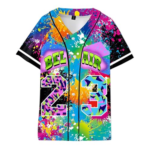 Jeffrey Hope 90er Jahre Outfit für Herren Bel Air 88 Baseball Trikot für Herren 90er Jahre Urban Theme Party Hip Hop Mode Blusen für Club und Pub, Spritztinte, XXL