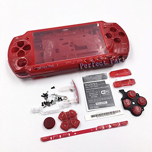 Ersatzgehäuse für Sony PSP 2000 2001 2002 2003 2004 Serie, vollständiges Gehäuse mit Tastensatz (rot)