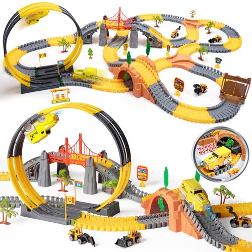 OR OR TU 342Stück Rennstrecke Spielzeug ab 3 4 5 6 Jahre Kinder Auto Rennbahn Autobahn Eisenbahn 2 Elektrisch Rennfahrzeug Cars Flexibel 360° Autorennbahn Schienen Ingenieurwesen Geschenk Jungen