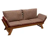 DEGAMO Garten - Liegesofa TIROL 202cm mit klappbaren Seitenlehnen, Eukalyptusholz, mit Wendeauflage rot beige, FSC®-zertifiziert, Innen und Außen