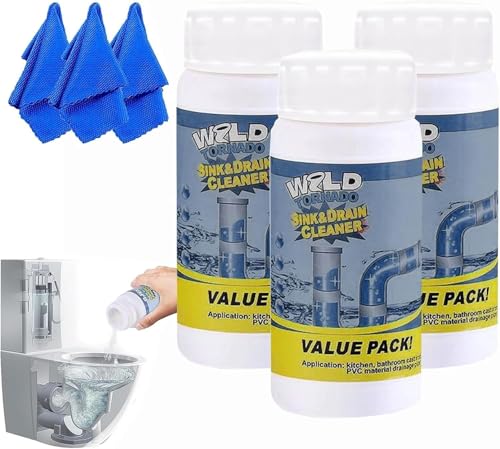 Wild Sink und Drain Cleaner, Abflussreiniger, Rohrreiniger, Hochwirksamer Pulver mit Aktivschaum – Rohrreiniger gegen Verstopfungen durch Fett, Haare & Seifenreste, Mikrofasertuch (330g)