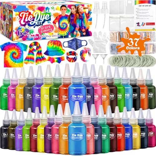 ZLPBAO Batikfarben Set für Kinder, 37 Farben Stationery Color Crazy Tie Dye Kit, Tie Dye Kit für Kleidung, Spiele und Aktivitäten, Alles-in-Einem Batik-Set Ideales Kunst