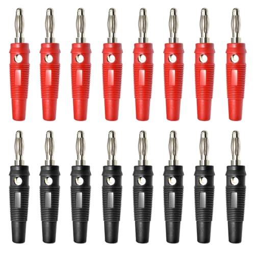 BEELUKY 16 Stück Bananenstecker 4mm Bananenstecker Lautsprecher 20A Banana-Steckverbinder Vernickelt Kunststoff Schraubbar Schwarz Rot für Kabel Boxen Endstufen AV-Receiver HiFi Stereoanlagen