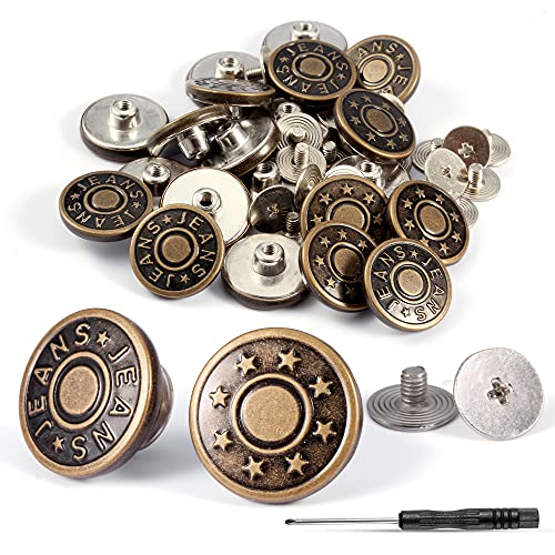 Jeansknöpfe 22 Stück, IKWOLETI 17mm Buttons, Jeans Knöpfe Ohne Nähen, Hosenknöpfe zur Reparatur von Jeans, Hosen, DIY, Hosen Enger Machen, zum Erweitern oder Reduzieren der Hosengröße