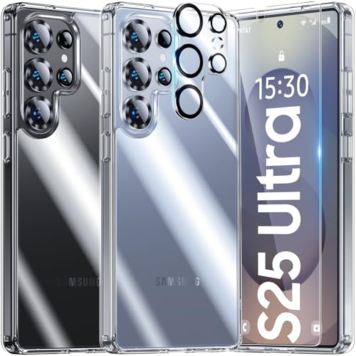 UniqueMe für Samsung Galaxy S25 Ultra Hülle - Handyhülle für Samsung Galaxy S25 Ultra Case, 5 in 1 Set Rundumschutz Schutzhülle Cover,1 Handyhülle & 2 Schutzfolie & 2 Kameraschutz - Transparent