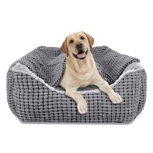 JOEJOY Hundebett Grosse Hunde, Hundekorb mit Herausnehmbar Decke, Hundebetten Cord Flauschiges Waschbar, rutschfest Hundekörbchen, Hundesofa mit Hohem Rand Passt bis zu 27kg Haustiere(89x64x23cm)