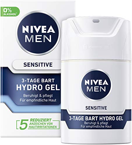 Nivea Men Sensitive 3-Tage Bart Hydro Gel im 1er Pack (1 x 50 ml), Feuchtigkeitscreme für Männer mit empfindlicher Haut & 3-Tage Bart, beruhigende Gesichtscreme