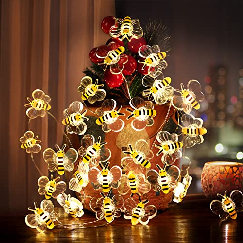 Coquimbo Biene Lichterkette 3M 30LED Biene Licht Geschenke Batteriebetrie Lichterkette Innen und Außen Bienen Dekoration für Kinderzimmer Garten Balkon Hochzeit Party Geburtstag