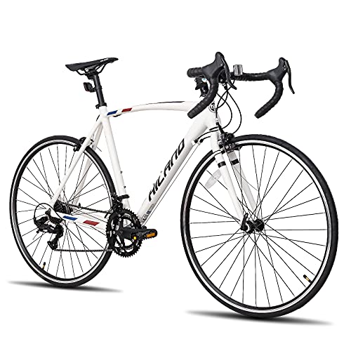 Hiland Rennrad 700c Racing Bike City Pendlerfahrrad mit 14 Geschwindigkeiten Antriebsstrang 50cm weiß Herrenrad Damenfahrrad